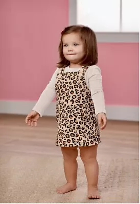 Mud Pie Kids Little Girls Fall Leopard Print Corduroy Overall Dress Size 2T-3T • $28