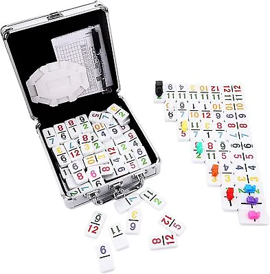 Mexican Train Dominoes Set With 12 Numerical Number 91 Tiles And Aluminum Case • $35.99