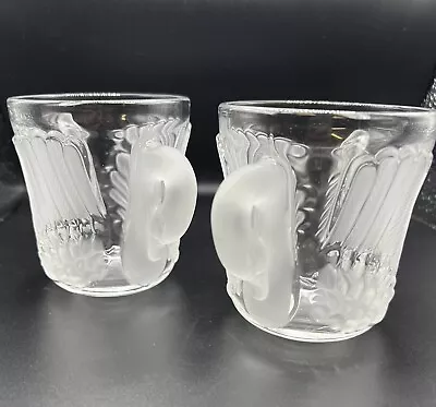 Vintage Mikasa Crystal Walther Glass Frosted Swan Drinking Glasses Set Of 2 • $28