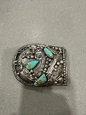 Native American Navajo Handmade Sterling Silver Turquoise Belt Buckle Ray Nez RN • $199.99