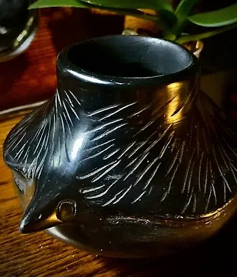Mata Ortiz Crow Effigy Bowl Black On Black Pottery By Lidia Renteria De Cota • $225