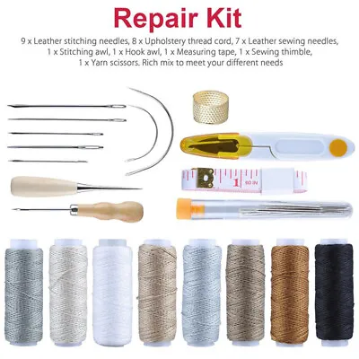 Upholstery Sail Carpet Leather Canvas Repair Curved Hand Sewing Needles Kit • £7.79