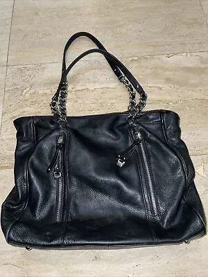 B Makowsky Pebbled Leather Hobo Handbag Shoulder Bag Black Silver Chain Strap • $30