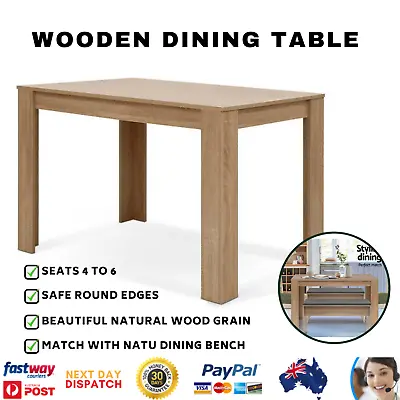 $91.85 • Buy Artiss Wooden Dining Table 4 Seater Kitchen Rectangular Modern Oak 120cm 
