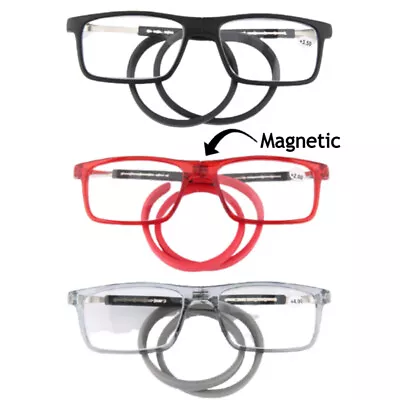 Magnetic Click Reading Eyeglasses Folding Glasses Adjustable Full Rim Hanging  • $13.98