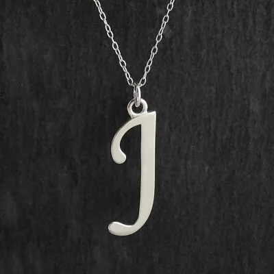 Script Letter J Charm Necklace 925 Sterling Silver Capital Initial A-Z Name Gift • $23