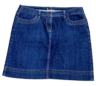 BODEN Denim Skirt Size UK 16R Blue 19  Length Waist 34  Cotton Elastane Pockets • £12