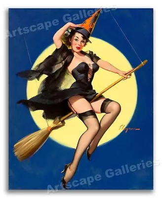 Gil Elvgren 1958 PinUp Girl  Riding High  Halloween Witch Poster - 20x24 • $16.95