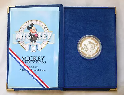 1988 WALT DISNEY Mickey Mouse 60 YEARS WITH YOU SILVER COIN 1 Troy Oz #70548 • $59.99