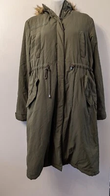 $18.30 • Buy Trafaluc Zara Khaki Parka Coat Size M Women's Faux Fur Hooded, Lined Jacket