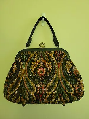 Vintage 1950's Or 60's Floral Clasp Carpet Handbag Bag Boho Cracked Handle • $39.99