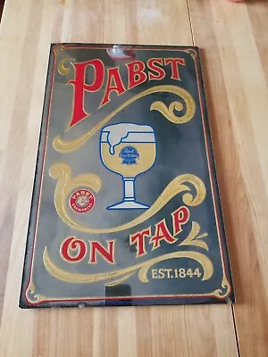 Vintage Pabst Blue Ribbon Beer Mirror Sign Wall Hanging Man Cave 12 X 20 • $99