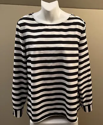 $16.99 • Buy Banana Rep Womens Sz Large Roll Tab Sleeve Striped Top Gold Button At Shoulders