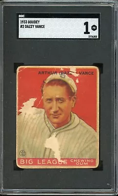 1933 Goudey Baseball #2 Dazzy Vance SGC 1 • $120