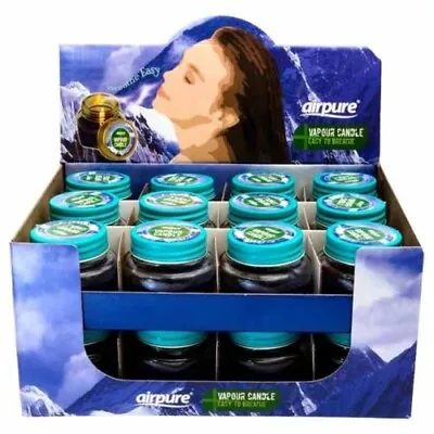 AIRPURE MENTHOL DECONGESTANT COLDS VAPOUR CANDLE 1oz UPTO 8hrs BURN TIME X 24 • £19.99