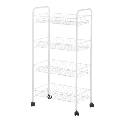 $15.50 • Buy 4-Shelf Steel Laundry Cart With Caster Wheels, White