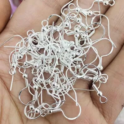 100pcs 925 Sterling Silver 18MM Ear Wire Fish Hook DIY Making Earring Accessorie • £3.59