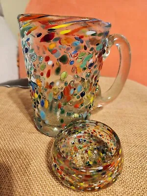 Hand Blown Glass Sm.pitcher And Sm.bowl  From Reinbow Confetti Recycled  Glass • $26