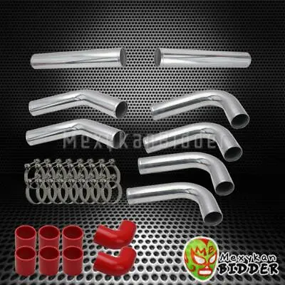 Universal DIY Intercooler Piping Kit  3  Chrome Pipes + Red Couplers + Clamps • $134.54