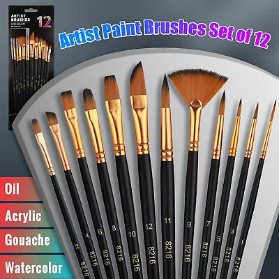 12Pcs Artist Paint Brushes Set Art Acrylic Oil Watercolour Painting Craft Model • $8.48