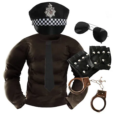 Mens Hunky Policeman Fancy Dress Costume Muscle Chest Hat Sunglasses Stag Do  • £24.99
