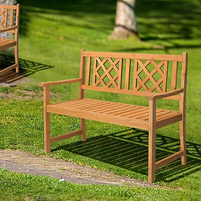 Wooden Bench Outdoor Garden Loveseat 2 Seater Park Chair Patio Deck Seat 275KG • £65.99