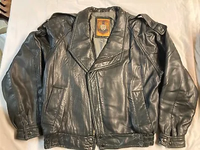 I.O.U. Mens Black Leather Collared Long Sleeve Full-Zip Biker Jacket Size Medium • $79.95