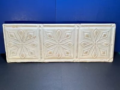 Antique Reclaimed Tin Ceiling Tile Painted White 18 X 6.5  Ready To Hang As Art • $30