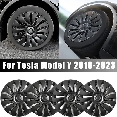 For Tesla Model Y 2018-2023 Wheel Covers 19 Inch Rim Hubcap Matt Black Set Of 4 • $194.97