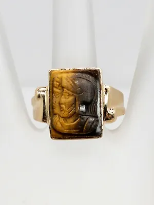 Antique 1940s Signed HALLMARK SOLDIER 7ct TIGER EYE 10k Yellow Gold Mens Ring • $285