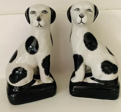 Vintage Style Pair Of Porcelain Dalmatian Dog Statues Black &White Ornament 16cm • £19.99