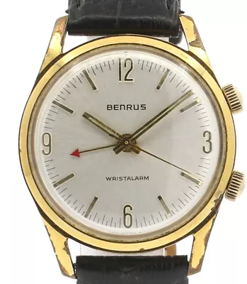 BENRUS Wristalarm Gold Plated Hand Winding 34mm Vintage Watch • $1076.44