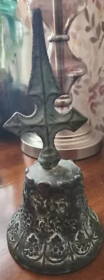 Antique Cast Iron Bell Medieval Cross Patina Collectible • $45