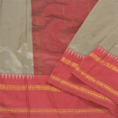 Sanskriti Vintage Grey Indian Sarees Art Silk Woven Bomkai Premium Sari Fabric • $37.23