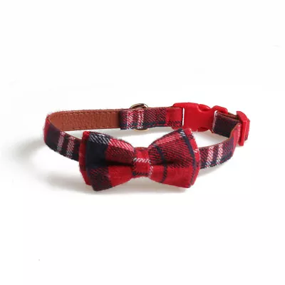 Dog Collar Tartan Plaid Bow Tie Check Adjustable Pet Puppy Cat Buckle Closing UK • £6.79