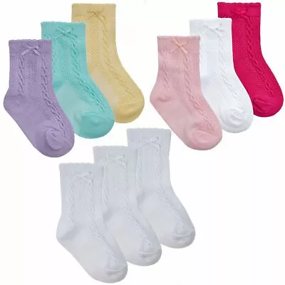 Baby Girl SOCKS 3 Pairs Cable BOW Ankle Triple Pack • £3.90