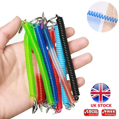 UK Retractable Plastic Spring Coil Spiral Stretch Key Ring Chain Keyring Spiral • £2.39