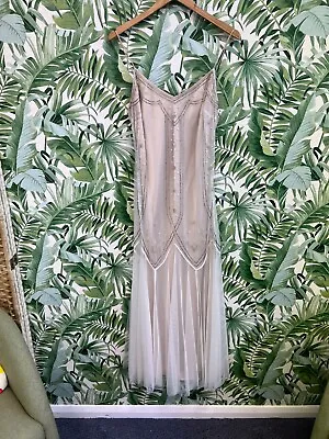 Dave & Johnny Beige Beaded Slip Dress Size 12 • £15