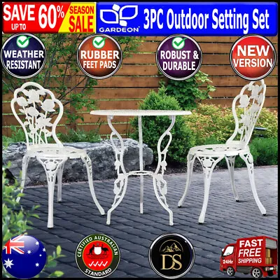 $193.24 • Buy Gardeon Outdoor Setting 3 Piece Bistro Set Cast Aluminium Chairs Table Patio Wht
