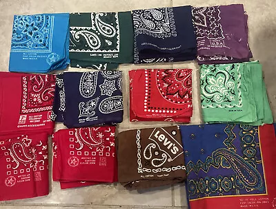 LOT Of 12 Vintage COLORFAST Levi’s And More  BANDANAS ALL MADE IN USA • $85.50