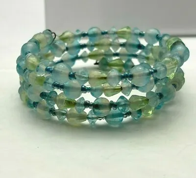 GORGEOUS Vintage Light Blue & Light Green Glass Bead Wire Wrap Bracelet • $19.99