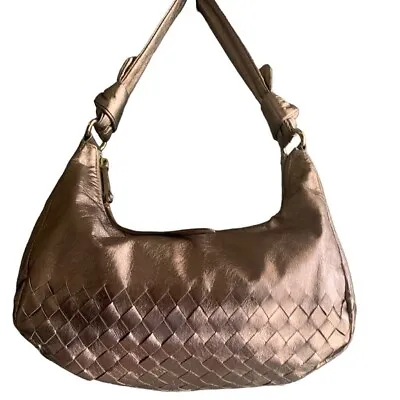 Elliot Lucca Short Strap Woven Leather Mini Hobo Bag Pewter Short Strap Handbag • $28