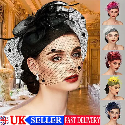 £9.36 • Buy ✅Retro Fascinator Headband Wedding Veil Hat Feather Mesh Berets Hair Accessories