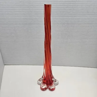 Vintage Hand Blown Cased Murano Art Glass Vase Twisted Elephant Foot Red • $16.99