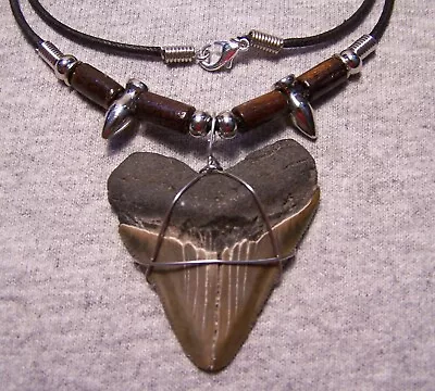 Megalodon Shark Tooth Necklace 2  Sharks Teeth Large Fossil Jaw Scuba Diver • $25