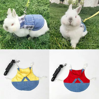 1X Small Pet Bunny Denim Jacket Coat Harness Leash For Rabbit Squirrel Clothes • $10.19