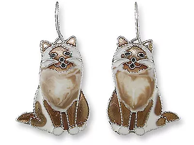 Marilyn Grame Silver Plated Birman Cat Enamel Dangle Earrings By Zarah • $24.99