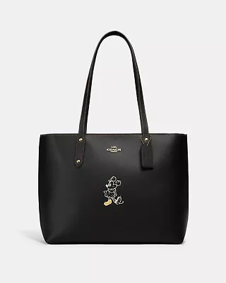 NWT Disney X Coach Central Tote With Zip With Mickey Mouse Motif Black Leather • $219