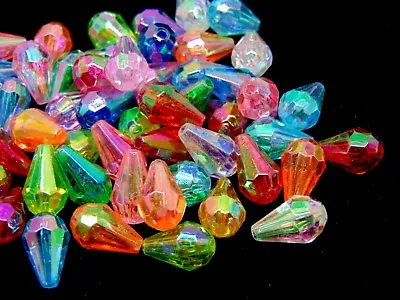 50 Pcs -  12mm Mixed Acrylic Faceted AB Drop Beads Jewellery Craft Beading U190 • £11.69