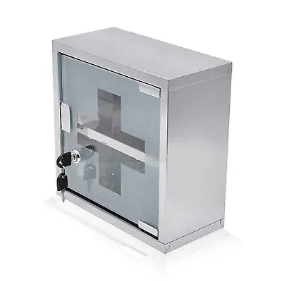 Lockable Cabinet Metal Wall Medicine Cupboard First Aid Box Frosted Glass Door • £20.99